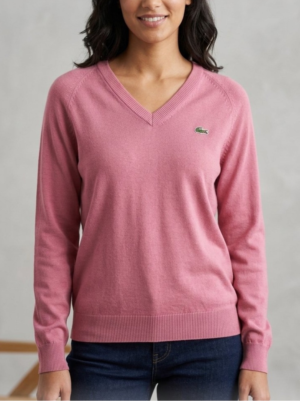 Lacoste Obersized Rose Pink V-Neck Sweater size 5